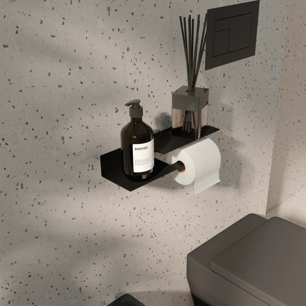 Portarrollos de papel higiénico con estante Deseo 4027. Hecho de acero inoxidable. 