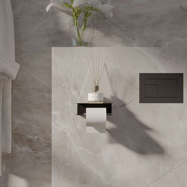 Portarrollos de papel higiénico con estante Deseo 4028. Fabricado en acero inoxidable.